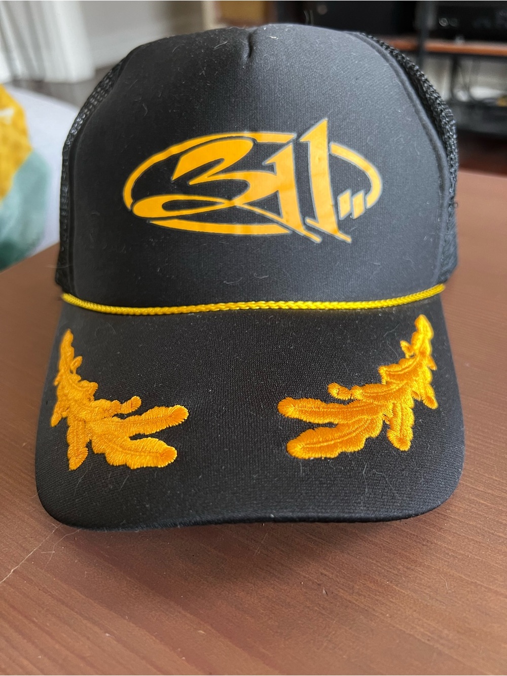 OTTO Black Mesh Trucker Hat with Yellow Accent